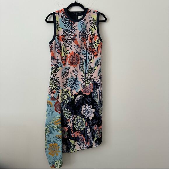 Peter Pilotto Orange and Blue Asymmetrical Sheath Dress Size 10 - Picture 1 of 5